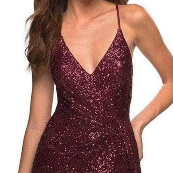 NWT La Femme 29438SC Sequin Prom Dress Burgundy Size 4 - Picture 5 of 7
